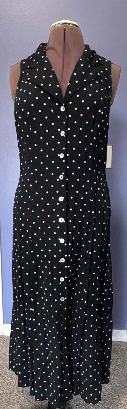 Dressbarn Black and White Polka Dot Midi Dress Size 12 Cross Back